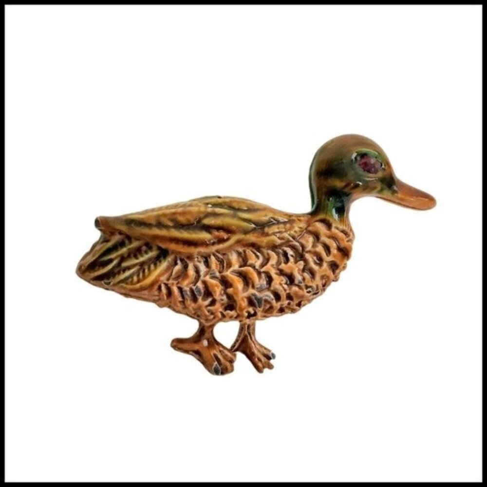Vintage 1987 Steven Marc Metal Enamel Duck Brown Brooch Pins Signed